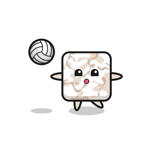 Charakterkarikatur aus keramikfliesen spielt volleyball