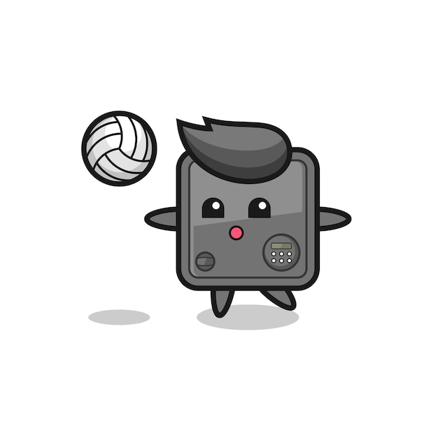 Charakterkarikatur der sicheren box spielt volleyball