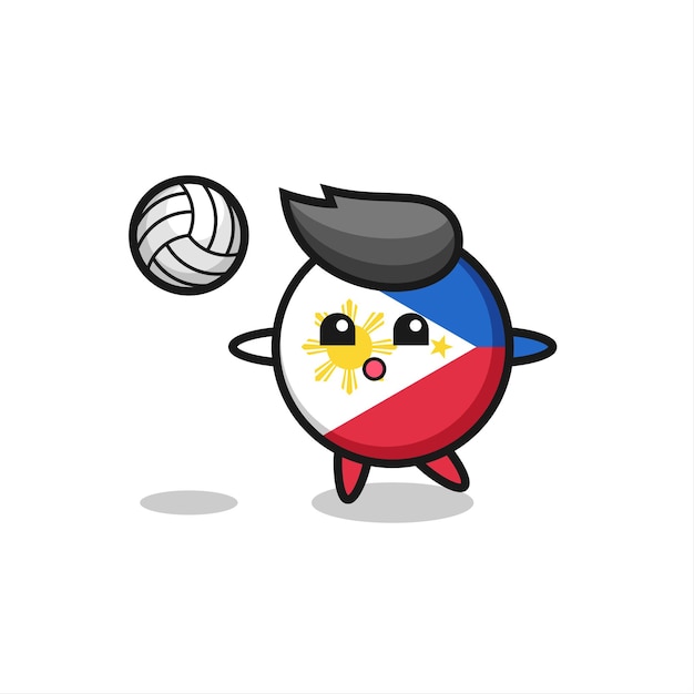 Charakterkarikatur des philippinischen flaggenabzeichens spielt volleyball