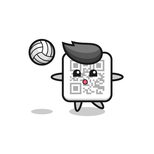 Charakterkarikatur des qr-codes spielt volleyball