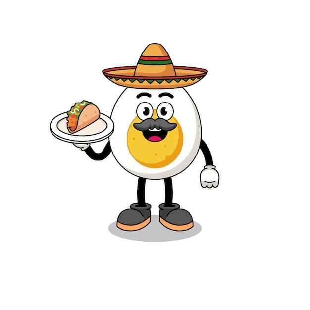Charakterkarikatur von gekochtem ei als mexikanischer kochcharakterentwurf