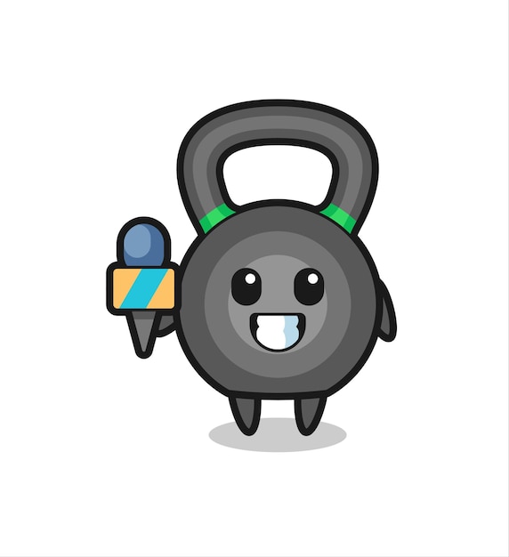 Vektor charaktermaskottchen von kettlebell als nachrichtenreporter