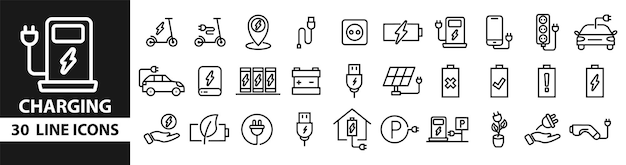 Charging-linie-symbolen-setelektrischer roller ladestation ladestation elektroauto hybrid c