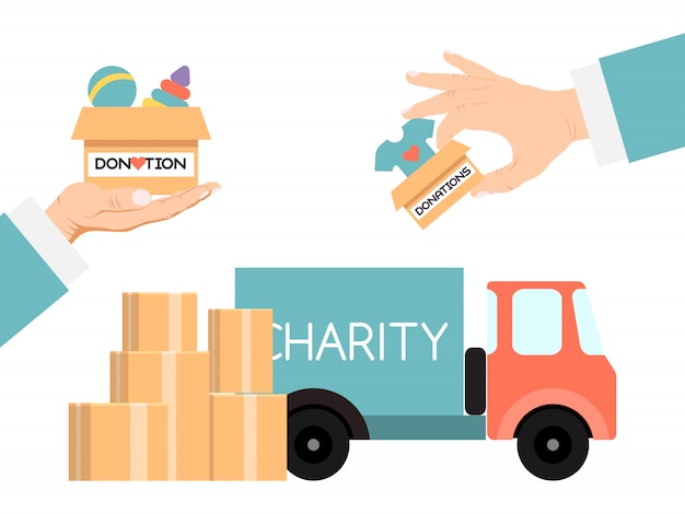Charity-truck-spende mit spendenboxen gefüllt