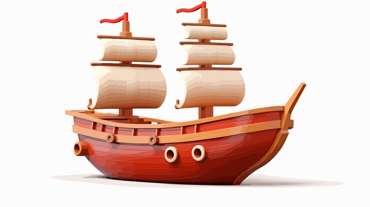 Vektor charmantes holz-spielzeug-schiff kreatives und wunderbares kindheitsspass