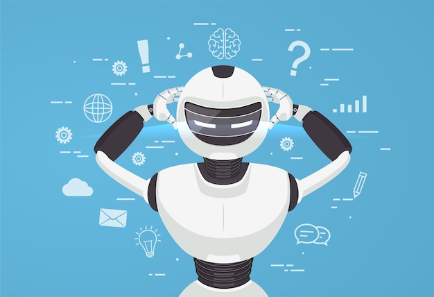Chat-Bot, virtuelle Roboterunterstützung. Konzept der künstlichen Intelligenz online.