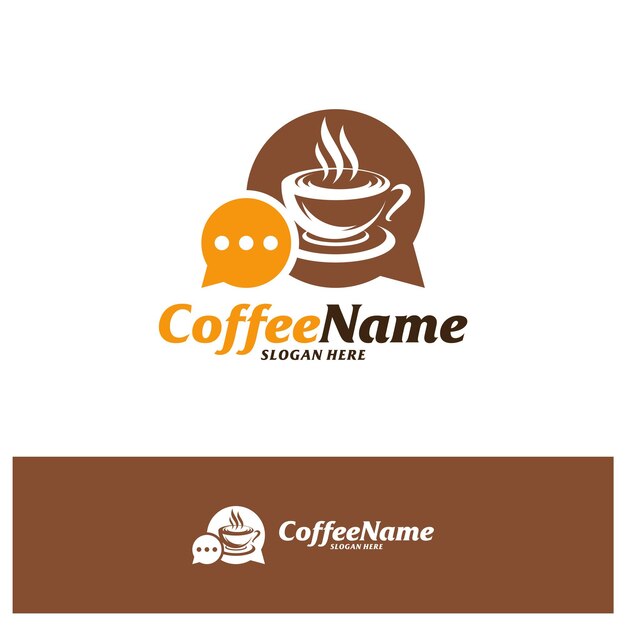 Chat-kaffee-logo-design-vorlage wenden sie sich an kaffee-logo-konzeptvektor kreatives symbol-symbol