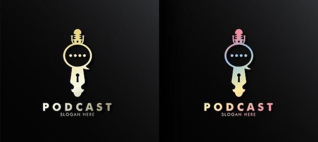 Chat-podcast-logo, schlüssel-podcast-logo, podcast-logo, podcast-cover, firmenlogo, logo-design, mikrofon