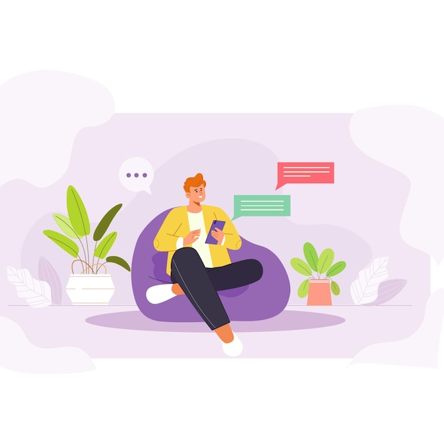 Chat-Zeichen-Illustration mit mobiler Interaktion