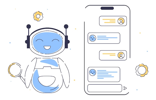 Chatbot-Doodle-Konzept virtueller Helfer und Assistent künstliche Intelligenz und maschinelles Lernen