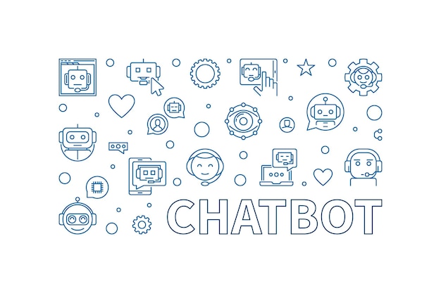 Chatbot-umriss horizontales banner chat-bot-technologie-vektorillustration