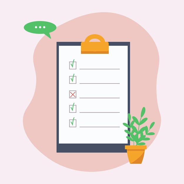 Vektor checkliste mit häkchen zum organisieren von dingen, zum erledigen von aufgaben und zum planen eines flachen vektors