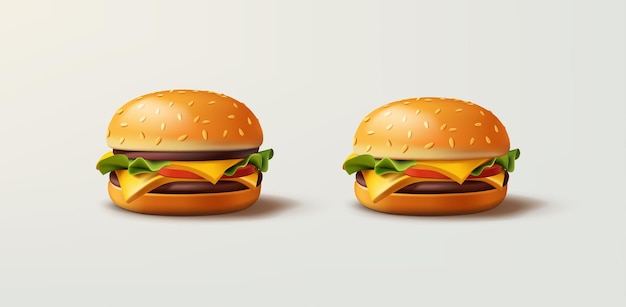 Cheeseburger 3D-Illustration Einzel- und Doppel-Rindfleisch realistisches Fastfood-Menüelement isoliert