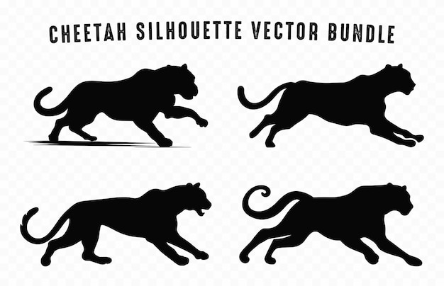 Vektor cheetah silhouette vektor-set laufen cheetah-silhouetten bündel wildkatzen puma schwarzer clipart