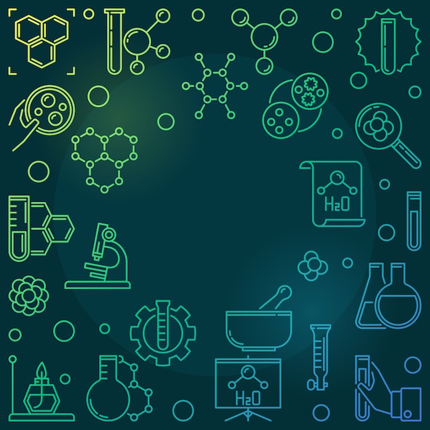 Vektor chemie coled zeilendarstellung mit rundem rahmen