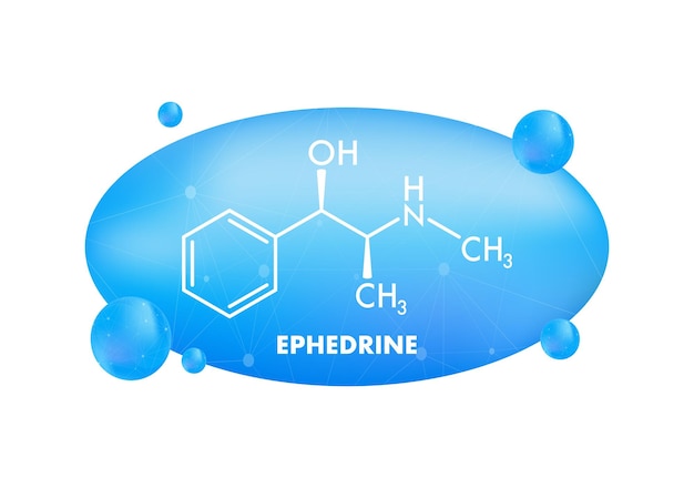 Chemische Formel von Ephedrin und geometrische blaue Formen, die die pharmazeutische Industrie darstellen