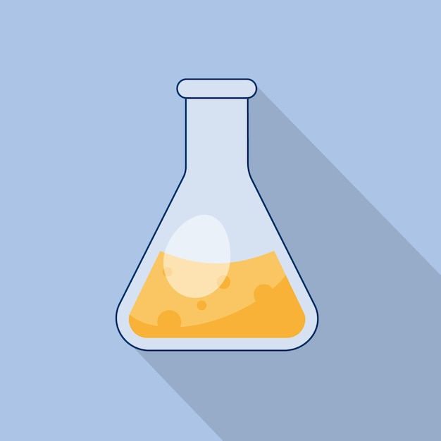 Chemische kolben-laborglaswaren mit flüssigkeit illustration mit einem langen schatten