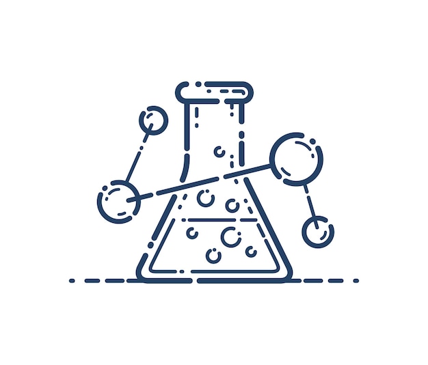 Chemische kolben- und molekülverbindungen vektor einfache lineare ikone, kunstsymbol der wissenschaftschemielinie, laborforschung.