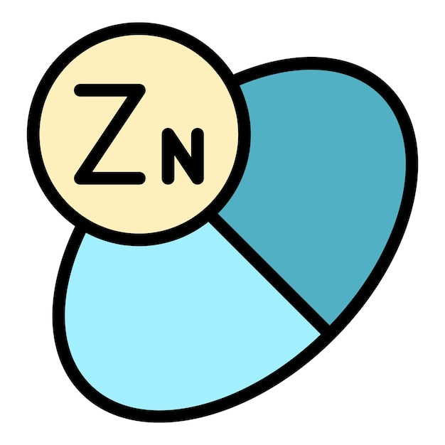 Chemisches mineral zn ikon umrissvektor zink vitamin nahrungsmittel eisenfarbe flach