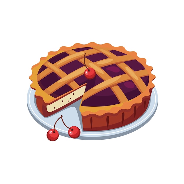 Cherry Pie and Slice, appetitlich. Vektorillustration