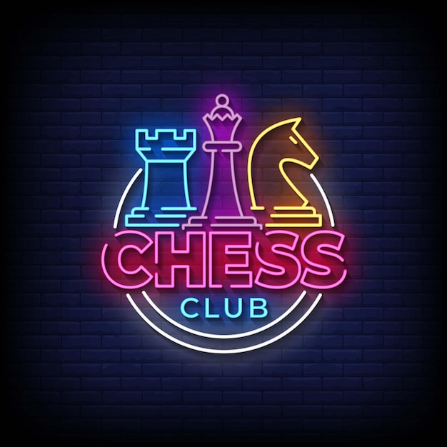 Chess club neon signs style text vektor