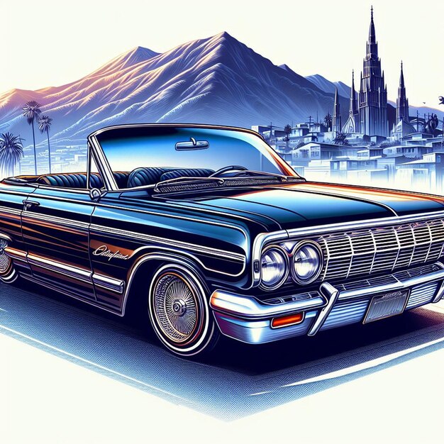 Vektor chevy impala 1964 chevrolet lowrider v8 muscle car bild isolierter weißer hintergrundposter los angeles