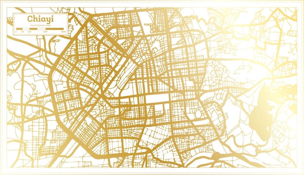 Chiayi taiwan stadtplan im retro-stil in goldener farbe übersichtskarte