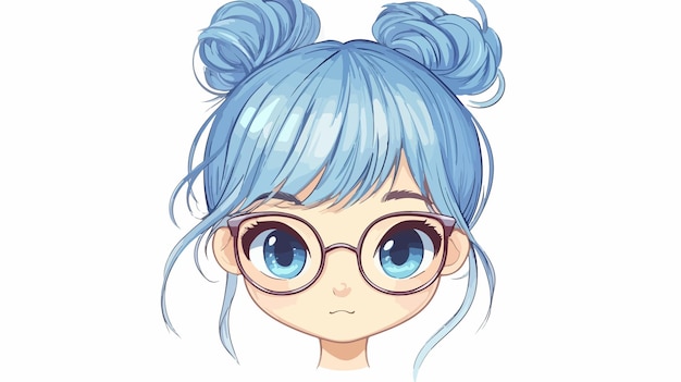 Chibi Anime Mädchen mit blauen Haaren und Brille Vektor ..., حجم الصورة 626x351