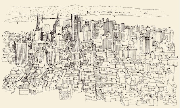 Chicago, Großstadt, Architektur, Graviervektorillustration