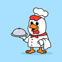 Chicken chef holding tray illustration