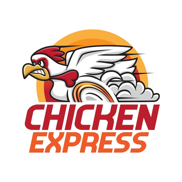 Chicken express-logo-design mit einer schnellen hühnerillustration