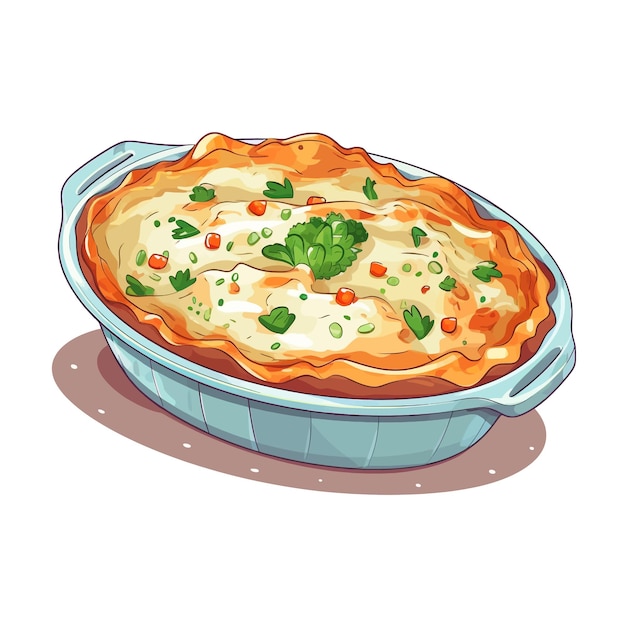 Vektor chicken pot pie-vektor-clipart mit weißem hintergrund