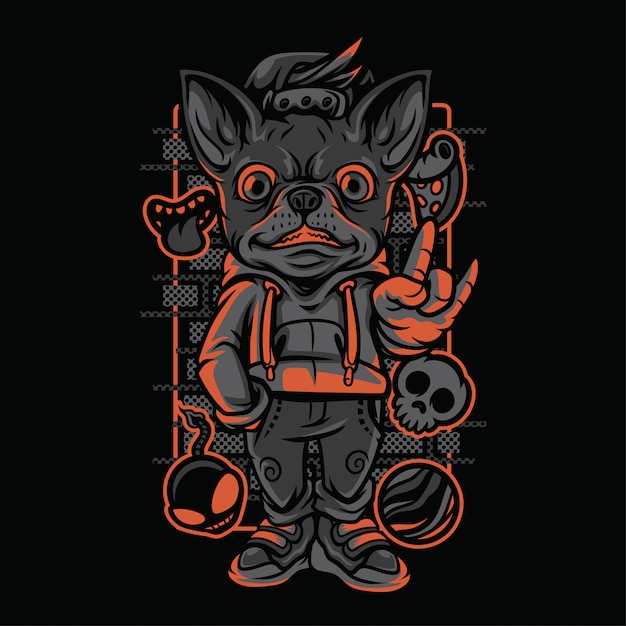 Chihuahua kid neon graustufen-illustration