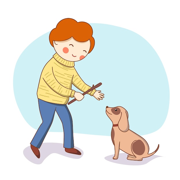 Childhood Boy spielt mit seinem Hund