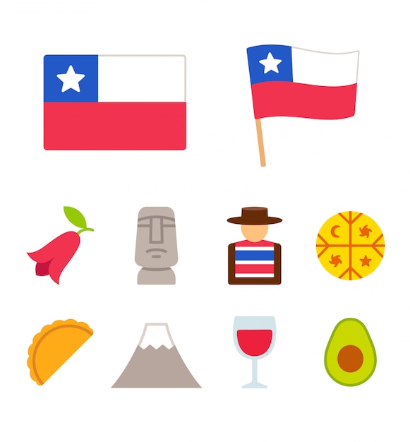 Chile cartoon icons set