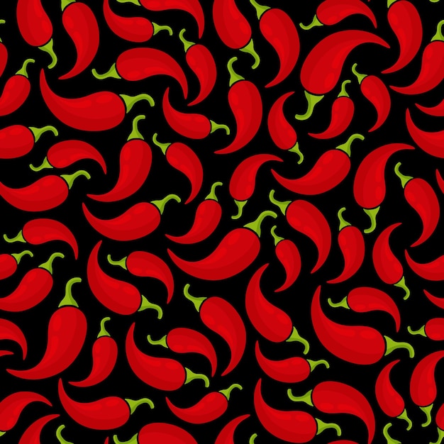 Chili pepper nahtloses gemüsemuster vektor flache illustration natürliche lebensmittel schwarzes musterdesign