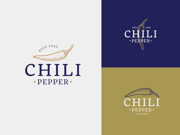 Chili-pfeffer-gewürz-logo-vorlage mit premium-vintage-typografie