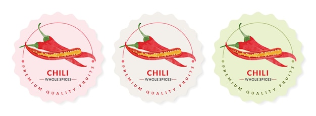 Chili-pfeffer-verpackungsdesign-vorlagen, vektorillustration im aquarell-stil.