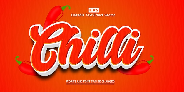 Chili spicy 3d bearbeitbarer texteffektvektor mit hintergrund