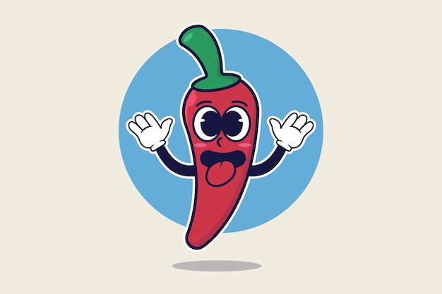 Chilli-Charakter-Maskottchen-Design mit glücklicher und lustiger Ausdrucksvektorillustration