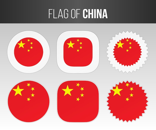 China-flaggenetiketten, abzeichen und aufkleber illustration flaggen von china isoliert