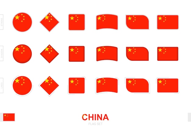 China-flaggenset, einfache flaggen von china mit drei verschiedenen effekten.