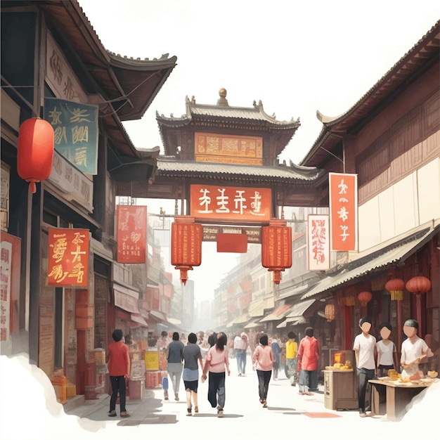 China-stadt in aquarell