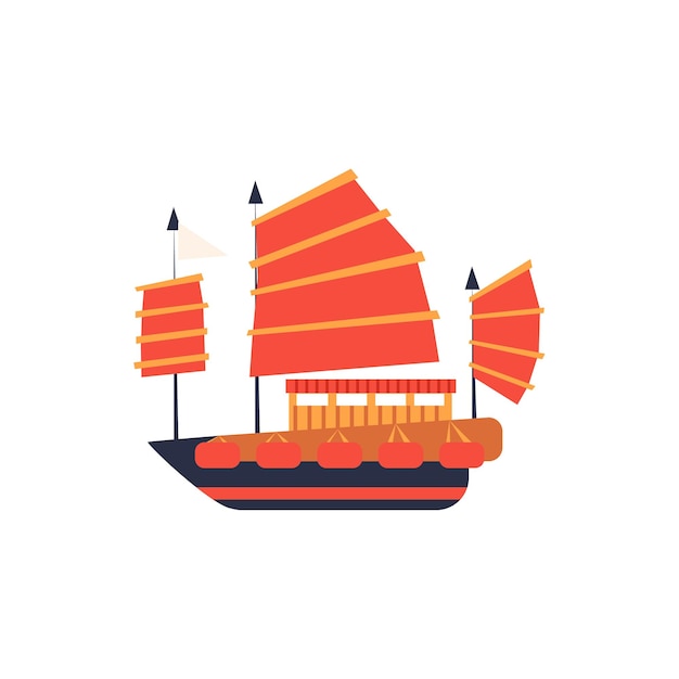 Chines dschunke mit rotem segel vereinfachte ikone