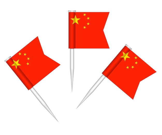 Chinesische Flagge Stecknadeln Mini Stick kleine Flaggen von China isoliert auf weißem Hintergrund