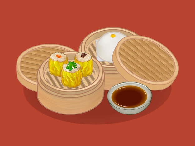 Chinesische Mehlklöße und Brötchenillustration