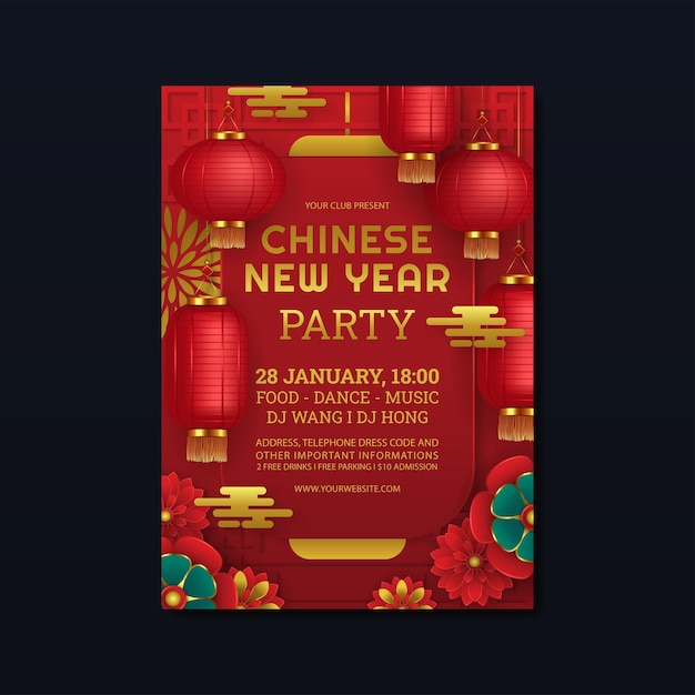 Vektor chinesische neujahrsparty flyer oder poster-design-vorlage