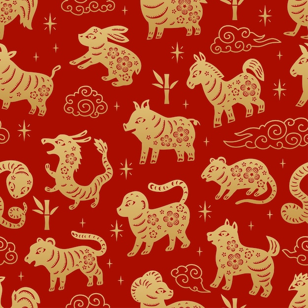 Chinesische traditionelle Tierkreiszeichen Musterdesign Orientalischer Ornamenthintergrund