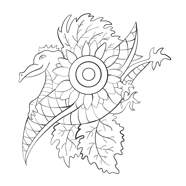 Chinesischer drache mit sonnenblume symbol für erfolg und reichtum vektorillustration