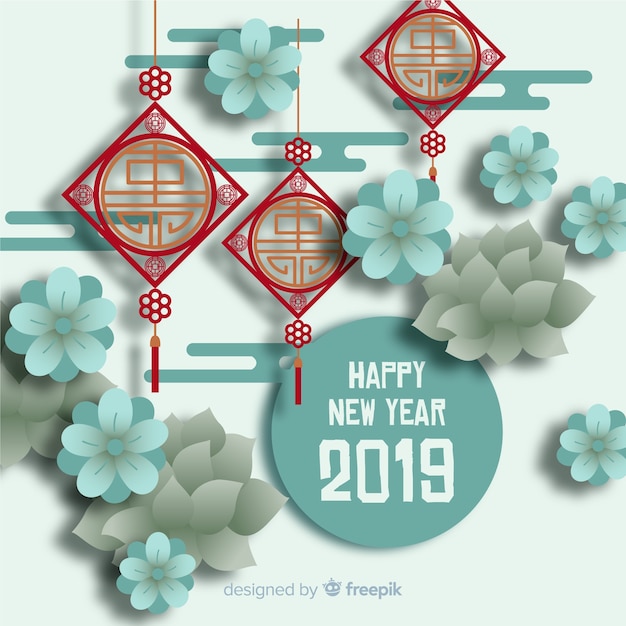 Chinesischer hintergrund des neuen jahres 2019 in der papierart